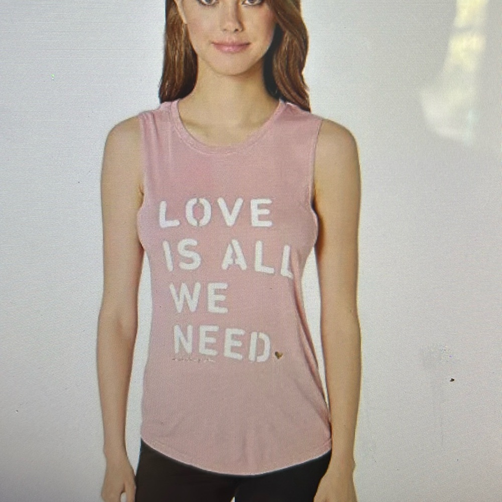 Spirtual Gangster woman’s new love is All We Need tank top pink muscle